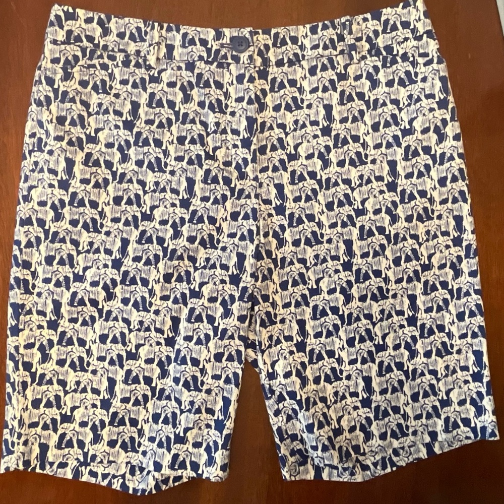 Talbots NWOT Royal Blue and White ELEPHANTS 8 petite Bermuda Shorts